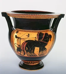 Schwarzfiguriger Kolonkrater mit Darstellung eines Streitwagens, 520-510 v. Chr. (Keramik)